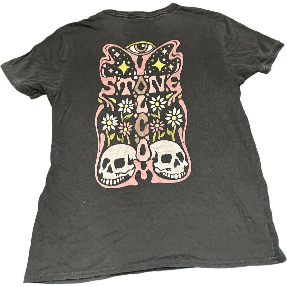 Volcom Women Size XS 0/2 Short Sleeve Shirt Truly Ringer Tee BLK Skulls Organic